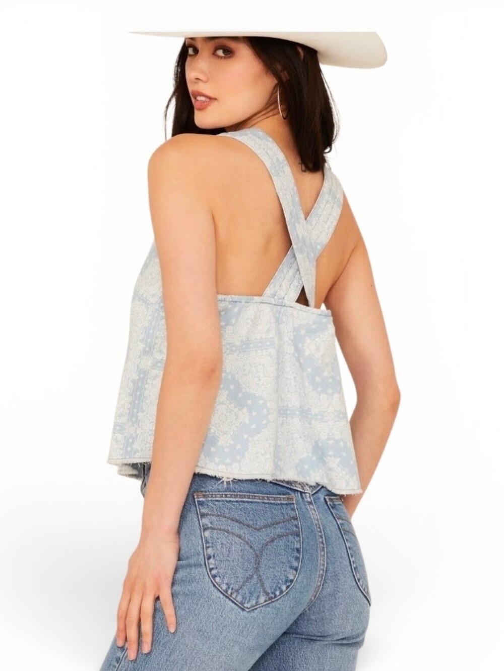 WRANGLER RETRO Bandana Print Crossover Raw Hem Tank - XL